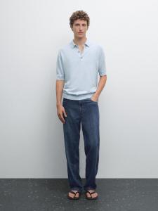 Трикотажная рубашка-поло с коротким рукавом Massimo Dutti, светло-голубой