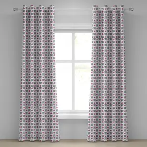 Шторы на люверсах ABAKUHAUS для подростков, с забавным и девчачьим молодежным рисунком, эмо-черепом, бантом, костями и сердечками, декоративные двухпанельные шторы, 280 x 260 см, цвет: фиолетовый, белый, черный