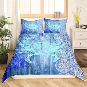 Erosebridal Комплект постельного белья Blue Crab, гиппи бохо мандала в морском стиле с животными и деревянными досками, Multi 22