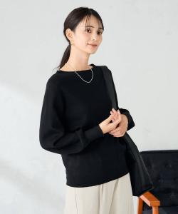 Красивый вязаный свитер с вырезом-лодочкой и пышными рукавами Avv, цвет Black