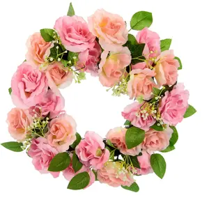 И.ГЕ.А. Искусственный венок "Розы", (1 шт.), четки, дверной венок, настенный венок I.Ge.A., розовый