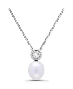 Ожерелье с круглыми кубическими цирконами в форме капли из пресноводного культивированного жемчуга Macy'S, silver