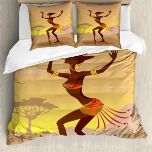 Комплект пододеяльников ABAKUHAUS Afro для двуспальной кровати, этнический ритуал, амазонская леди, защита от клещей, подходит для аллергиков, с наволочками, коричневый, какао Abakuhaus