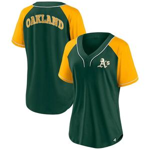 Зеленая женская футболка с v-образным вырезом реглан и логотипом Fanatics Oakland Athletics Ultimate Style, цвет Oas Green