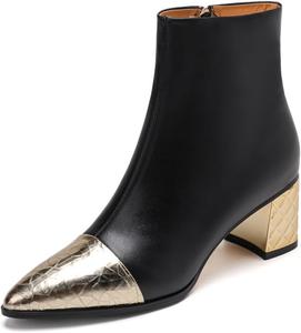 Женские ботильоны TinaCus с острым носком, двухцветные, из натуральной кожи, ручной работы, с средним массивным каблуком и боковой молнией, Gold