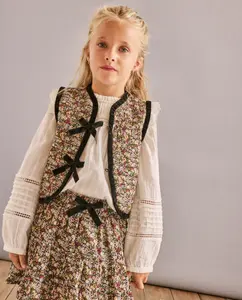 Жилет с цветочным принтом во всю поверхность, многоцветный, с бархатными ленточками для девочки Coconut El Corte Inglés, черный