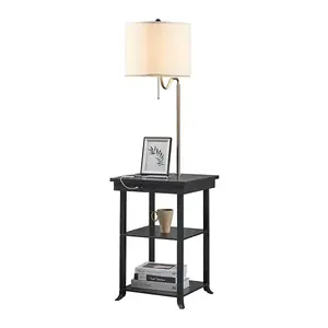 Ava - прикроватная тумбочка с торшером, портами USB и USB-C, зарядной станцией Atamin, black