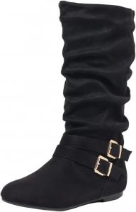 AtXiteli Женские черные сапоги до колена, длинные женские ботинки, зимние платьевые сапоги с микрофиброй, боковой молнией и противоскользящей подошвой