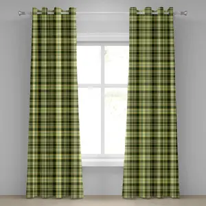 Штора на люверсах ABAKUHAUS оливково-зеленого цвета, стеганый узор - традиционный шотландский дизайн, геометрическая клетка, декоративные двухпанельные шторы, 280 см x 225 см, темно-зеленый, желтый, коричневый