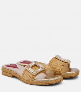 Мюли из рафии с кристаллами Roger Vivier, Crema Chiaro