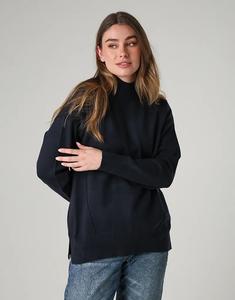 Уютный мягкий джемпер French Connection с высоким воротом и швами темно-синего цвета