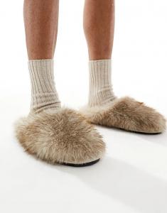Тапочки-мюли ASOS DESIGN из коричневого искусственного меха