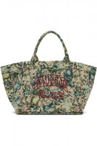 Ganni Бежево-Зеленая гобеленовая сумка-тоут размера XXL