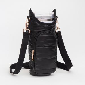 Блестящая стеганая утепленная сумка-переноска для стакана через плечо FASHNZFAB, черный