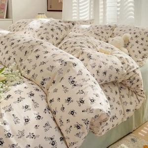 Fuanna Комплект постельного белья из 4 предметов (простыня 150 см, пододеяльник 150х200 см), 100% хлопок, цвет Black Rose, не линяет и не скатывается