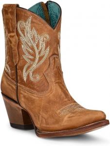 Женские ковбойские сапоги Corral Boots бежевого цвета ручной работы, Ботильоны с J-образным носком, потертой кожей и белой вышивкой