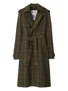 Двубортный тренч в клетку Burberry, зеленый
