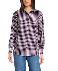 Женская фланелевая рубашка в стиле "бойфренд" с длинными рукавами Lands' End, Burgundy/lilac mini check
