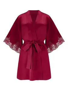 Шелковый халат с кружевом Fleur Of England, красный