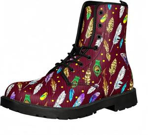 Женские короткие ботинки с принтом на шнуровке, с широким каблуком, боевые ботильоны для девушек и женщин, осенние и зимние, с рисунком роз, черепов, бабочек и мультяшных узоров Maimeili, Feather 1