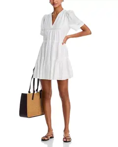 Платье с короткими рукавами из кружева и вуали - эксклюзивное. Aqua, белый