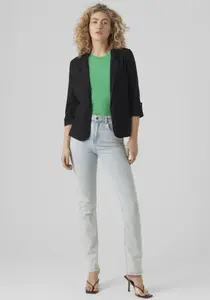 Короткий пиджак Vero Moda "VMJESMILO 3/4 LOOSE BLAZER WVN GA NOOS", с льном, черный