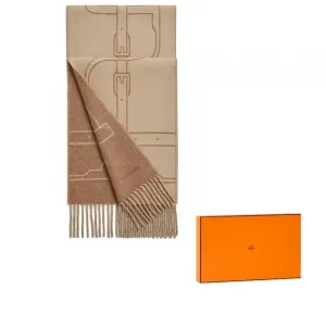 HERMES Кашемировый вязаный шарф мужской коричневый, Brown