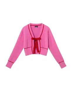 Детский кардиган с бахромой и атласным бантом - для девочек постарше. Andy & Evan, розовый