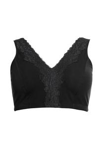 Бюстгальтер без косточек в форме бюстье с кружевной отделкой Sheego, черный