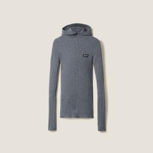 Шерстяной свитер с высоким воротником MIU MIU, сланцево-серый