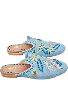 Мюли на плоской подошве с цветочным декором De Siena Shoes, синий