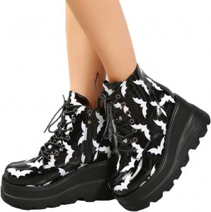 Женские ботинки-платформы Goth с высоким массивным каблуком, шнуровкой и круглым носком, панк-мотоциклетные ботильоны на танкетке ZKXYFFS, 8.5 Black