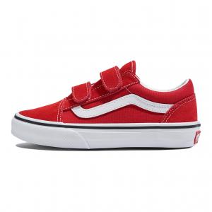 Old Skool Collection V Low top детские кожаные кроссовки белые детские Vans, Race красный/True белый