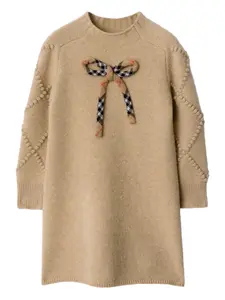 Платье в клетку с бантом Burberry Kids, бежевый