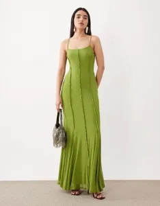 Зеленое платье макси с сетчатыми швами и швами ASOS DESIGN