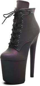 Женские ботильоны WUXIN H&P на высоком каблуке 8 дюймов с закругленным носком, шнуровкой, платформой, шпилькой, экзотические для пол-дэнс, Black