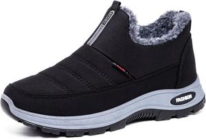 Женские зимние сапоги на снег с теплой подкладкой из меха, слипоны на щиколотку, уютные водонепроницаемые обувь для прогулок на улице в холодную погоду, повседневные ботинки с мягкой хлопковой подкладкой Qacksv, Black