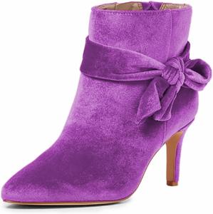 Женские милые ботильоны FOWT с бантом, закрытым острым носком, средним каблуком, гладкой боковой молнией, удобные модные зимние туфли на бал, размеры 4-16 US, Purple