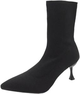 Женские короткие ботильоны на высоком каблуке с заостренным носком - модные и повседневные - с противоскользящей резиновой подошвой Fusecottc, Black