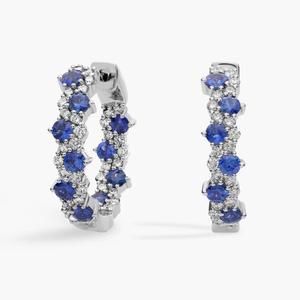 Серьги-кольца с ступенчатым сапфиром и бриллиантами из 14-каратного белого золота Blue Nile