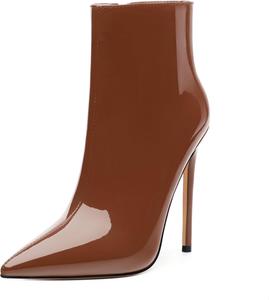 Женские ботильоны FOGEENA с заостренным носком, высоким каблуком-кубиком, из лакированной кожи, с боковой молнией, каблук 12 см, короткие ботинки, сексуальные, для свадьбы, свиданий и работы, осенние туфли, Dark Brown