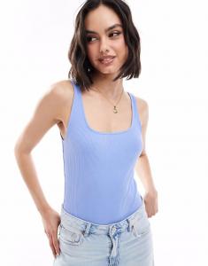 Боди Pimkie из хлопка в рубчик с квадратным вырезом синего цвета