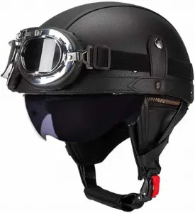 Немецкий кожаный шлем-джет, винтажный мотоциклетный шлем с солнцезащитным козырьком, открытый шлем, мотоциклетный полушлем, одобренный DOT/ECE, шлем-полуоболочка, защитный шлем для мужчин и женщин QAZXCVB, 1