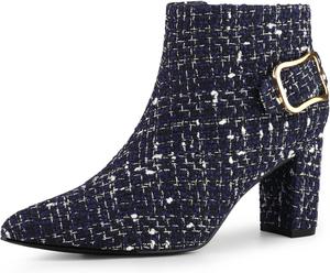 Женские ботильоны Allegra K с заостренным носком, крупным каблуком и клетчатым узором, Blue