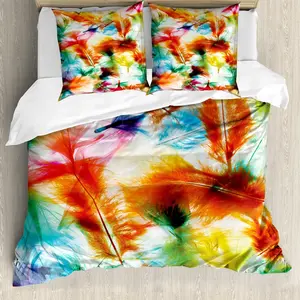 Пододеяльник ABAKUHAUS с цветными пушистыми перьями, с защитой от клещей, подходит для аллергиков с наволочками, 200 x 200 см - 80 x 80 см, разноцветный