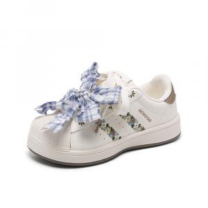 Износостойкие и легкие низкие скейтбордистские кроссовки Cob для женщин Cobx, бежевый коричневый[синий bowknot]