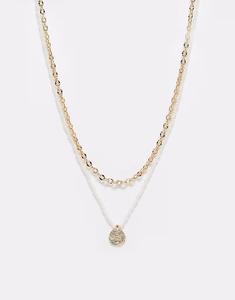 Набор из двух ожерелий с цепочкой, рядом искусственных жемчужин и текстурированной подвеской золотистого оттенка Asos Design