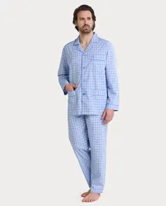 Мужские длинные пижамы синего цвета El Búho Nocturno