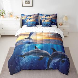 Erosebridal Комплект постельного белья Dolphin с морским принтом из мягкого хлопка для детей и взрослых, Blue Yellow