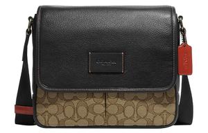 COACH Жаккардовая сумка через плечо с тисненой кожей и телячьей кожей среднего размера мужская коричнево-черная